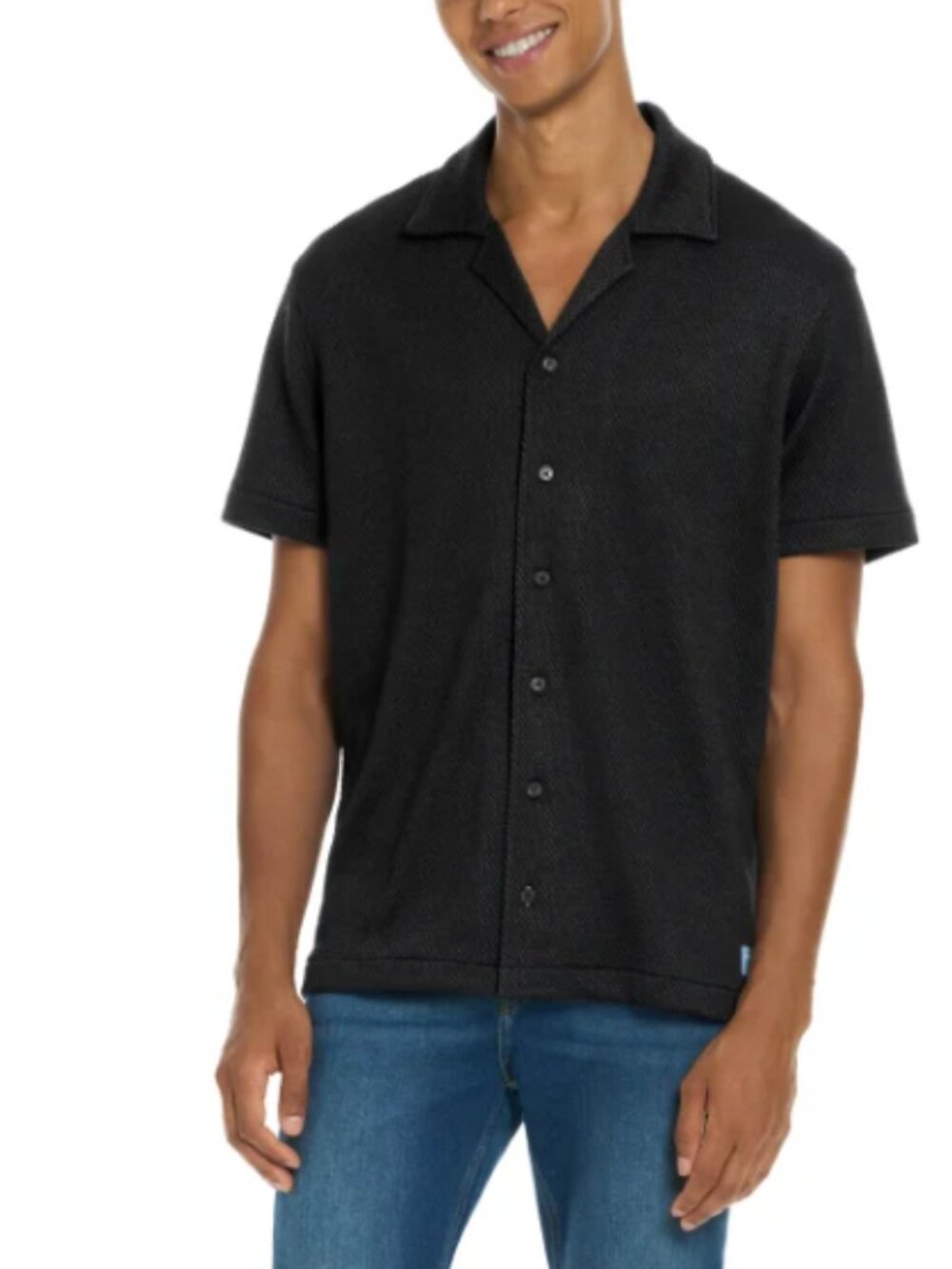 Scotch & Soda Men's Jersey Short Sleeve Button Up Shirt Relaxed Fit Black Size L